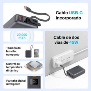 Cargador Portátil QCY PB20A Power Bank 20000Mah/45w