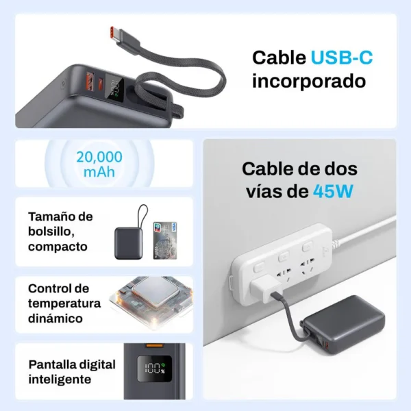 Cargador Portátil QCY PB20A Power Bank 20000Mah/45w